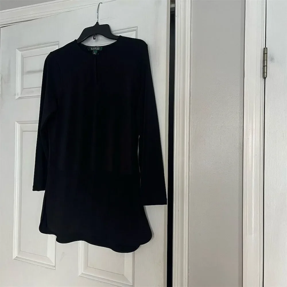 Lauren Ralph Lauren Women's Black Keyhole Peplum Blouse Size S